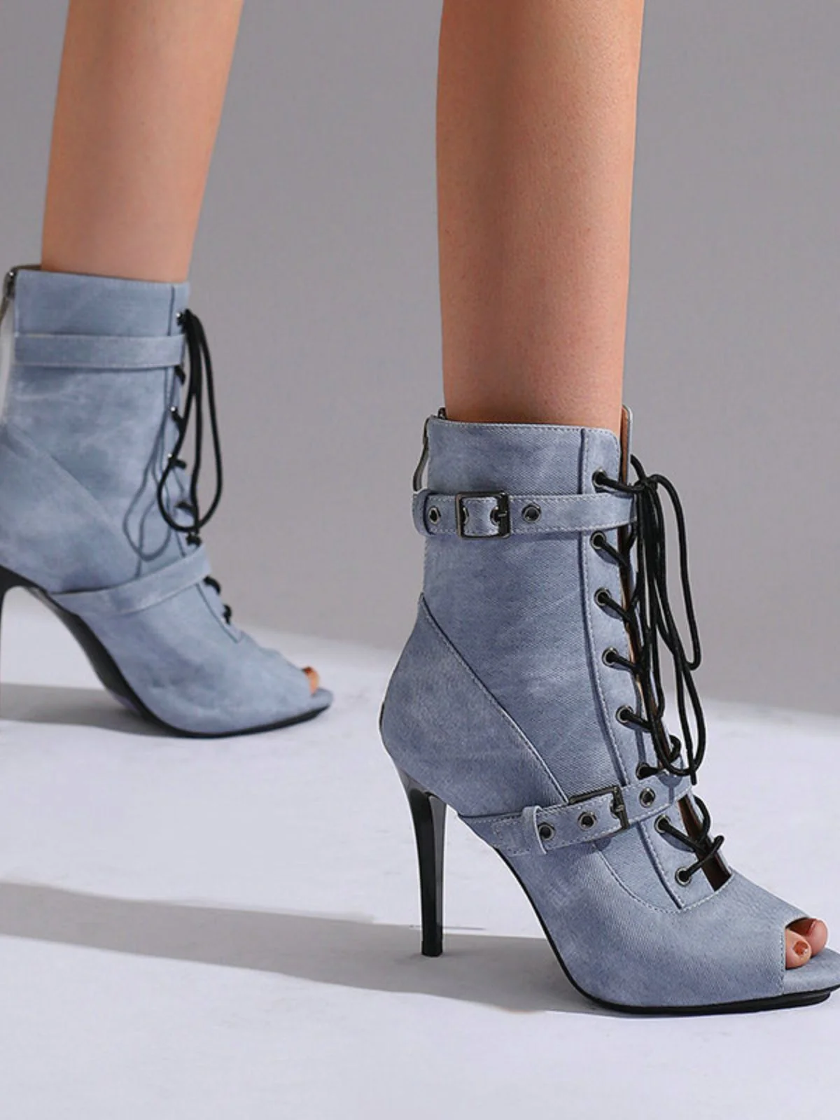 Vintage Denim Peep Toe Stiletto Heel Shoes - Image 15