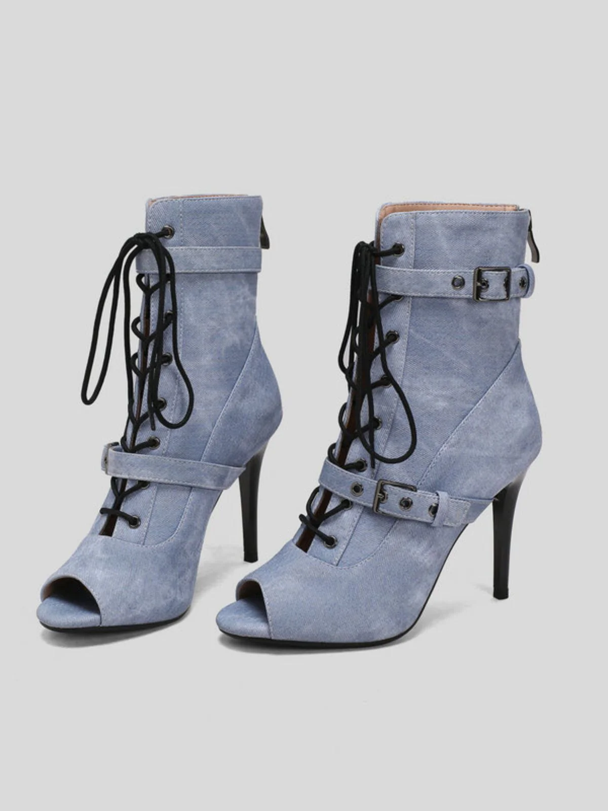 Vintage Denim Peep Toe Stiletto Heel Shoes - Image 26