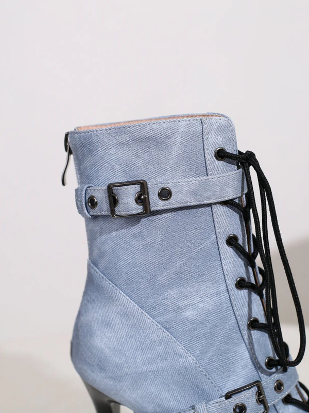 Vintage Denim Peep Toe Stiletto Heel Shoes - Image 7