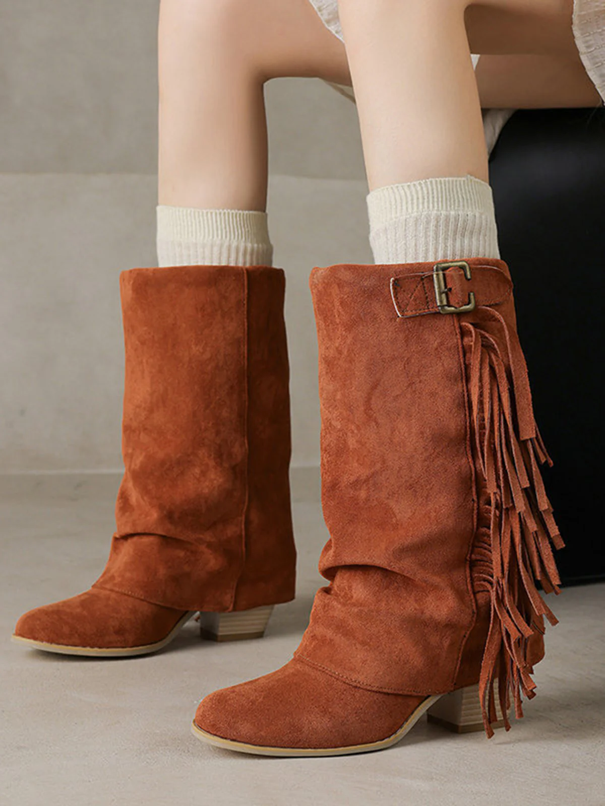 Vintage Fringe Mid-Calf Western Boots - Image 13