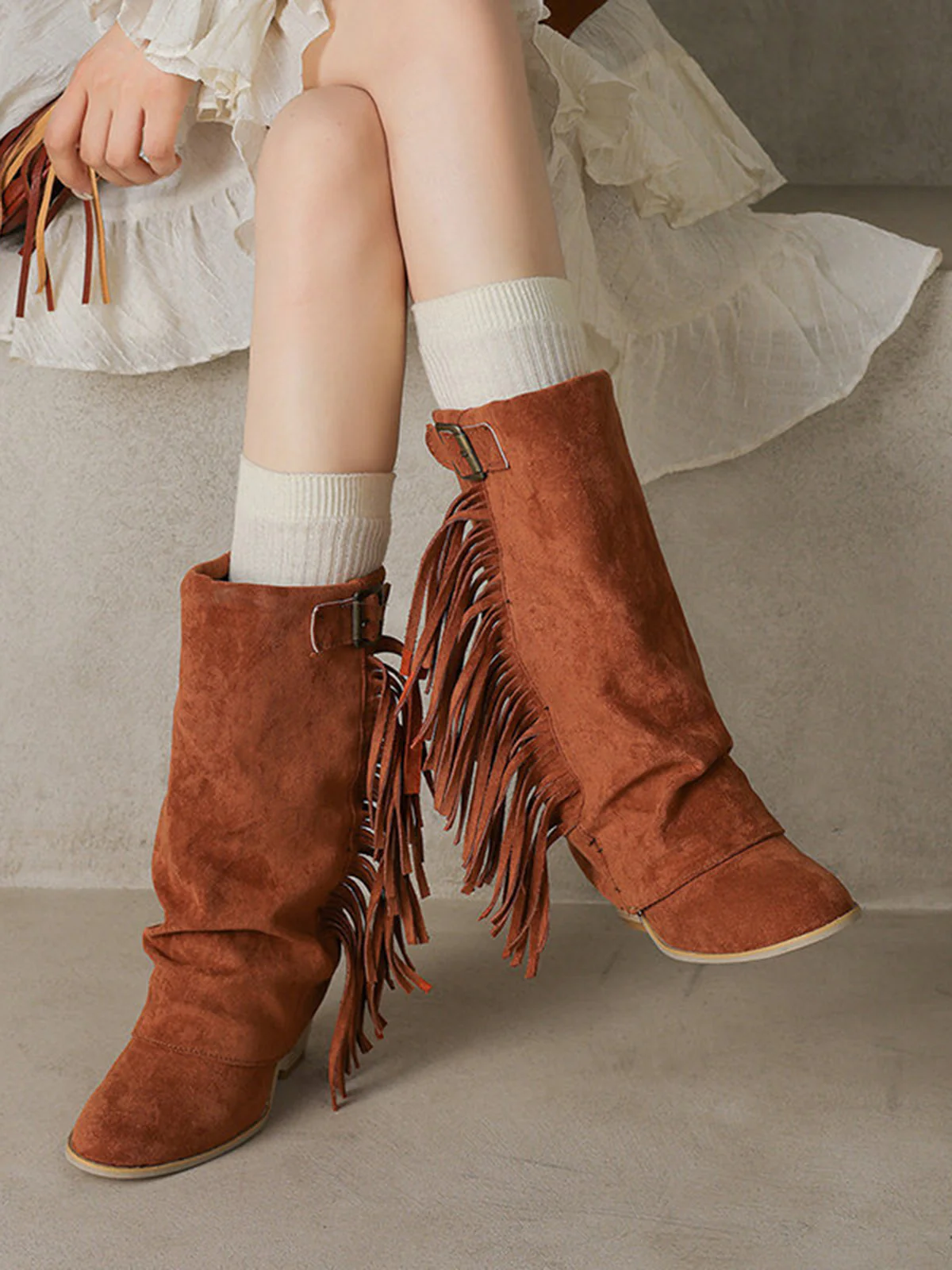 Vintage Fringe Mid-Calf Western Boots - Image 16