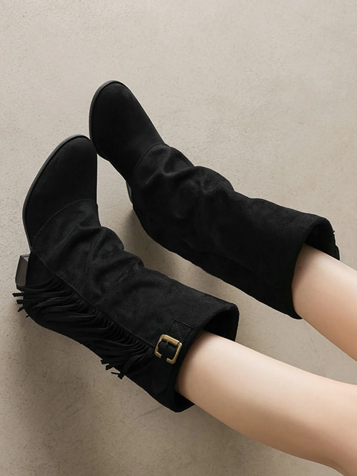 Vintage Fringe Mid-Calf Western Boots - Image 2