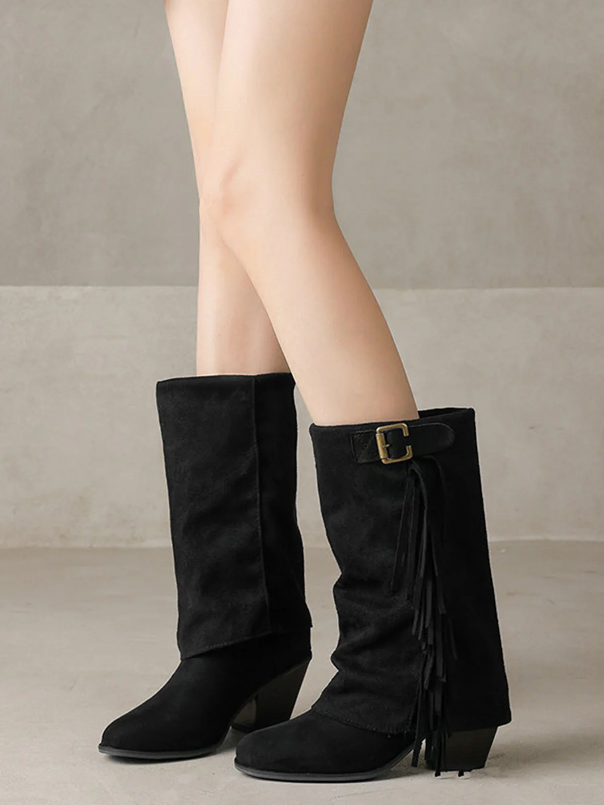 Vintage Fringe Mid-Calf Western Boots - Image 3