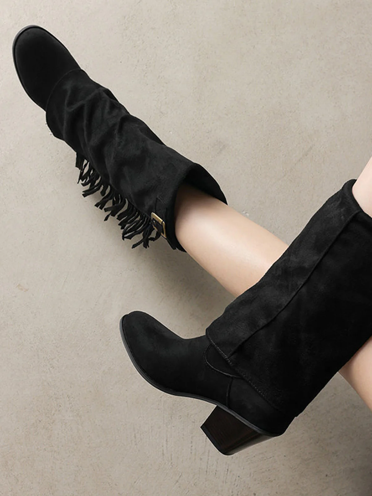 Vintage Fringe Mid-Calf Western Boots - Image 5