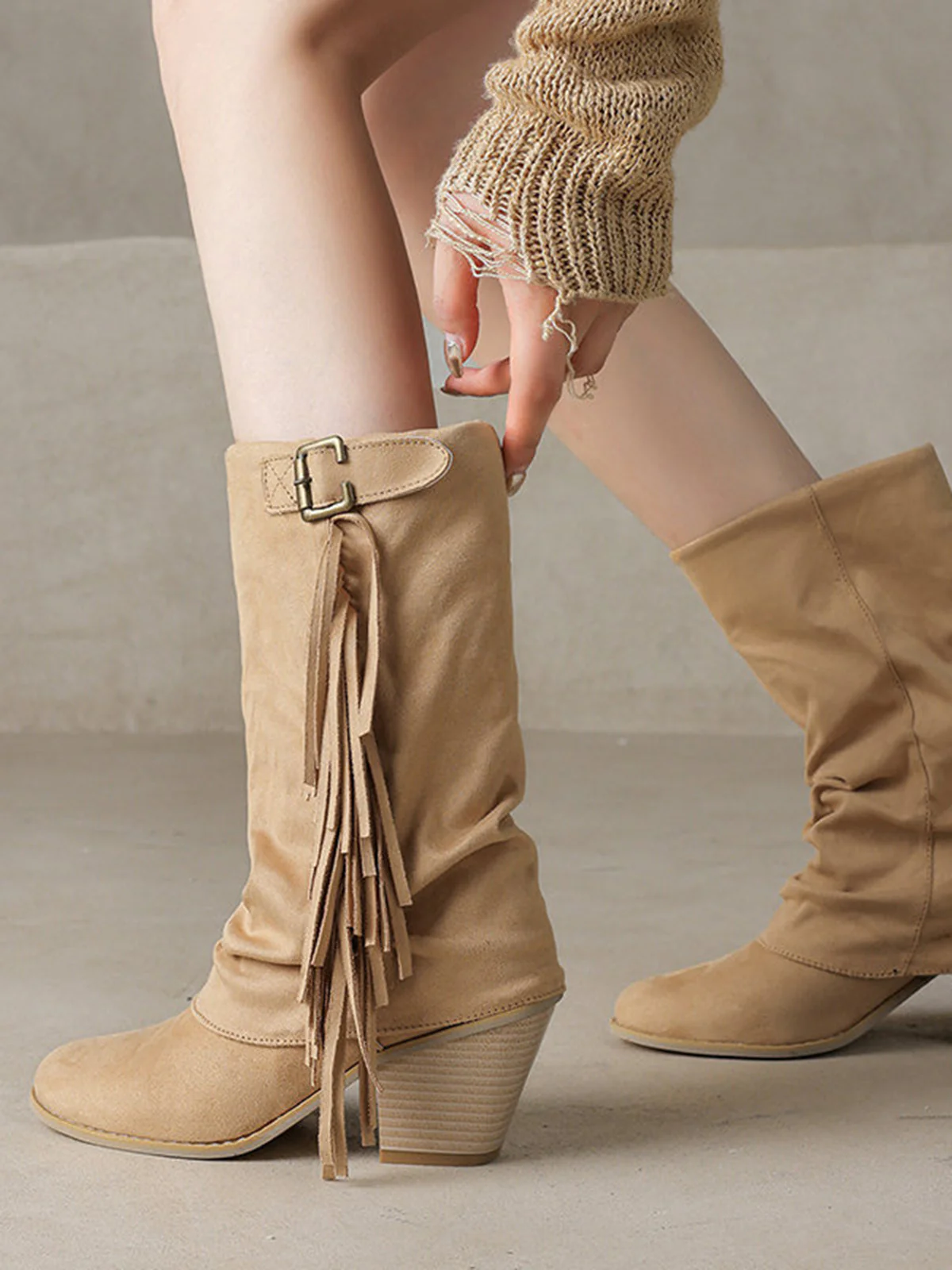 Vintage Fringe Mid-Calf Western Boots - Image 7