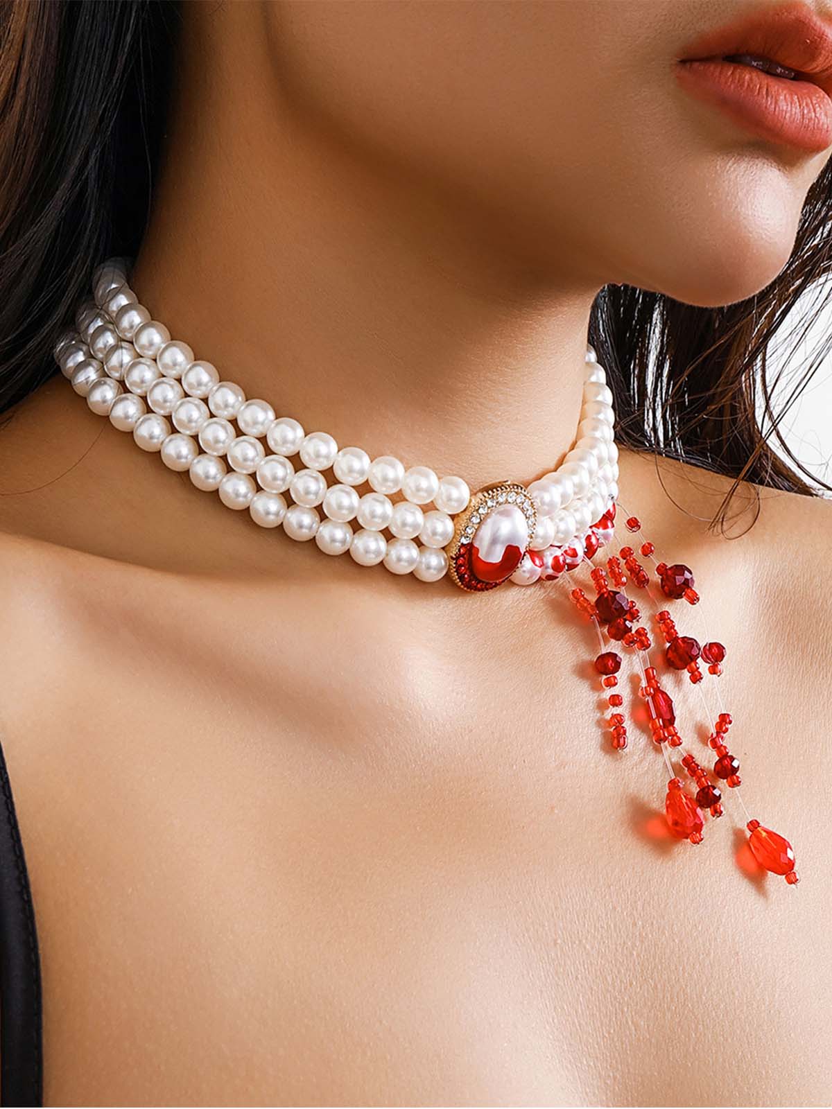 Vintage Halloween Pearl Blood Drop Necklace - Image 3
