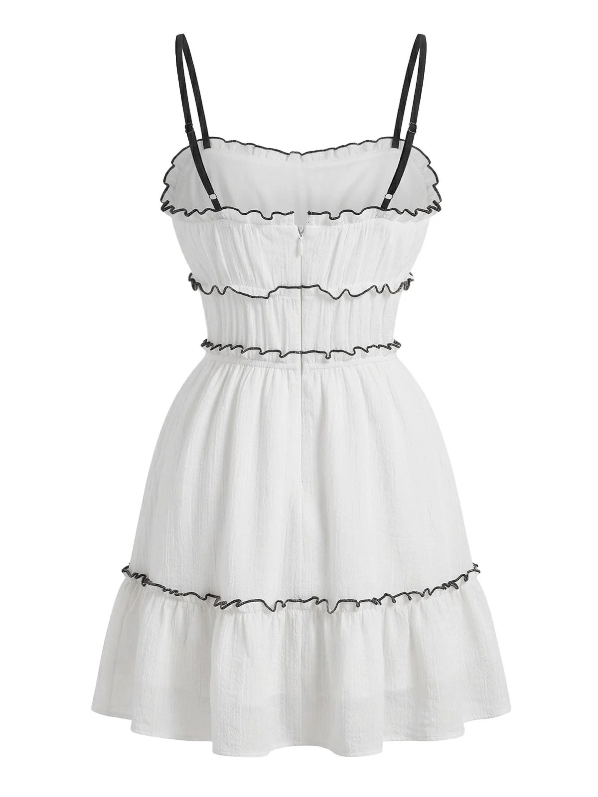 White 1960s Textured Ruffled Spaghetti Strap Mini Dress - Image 3