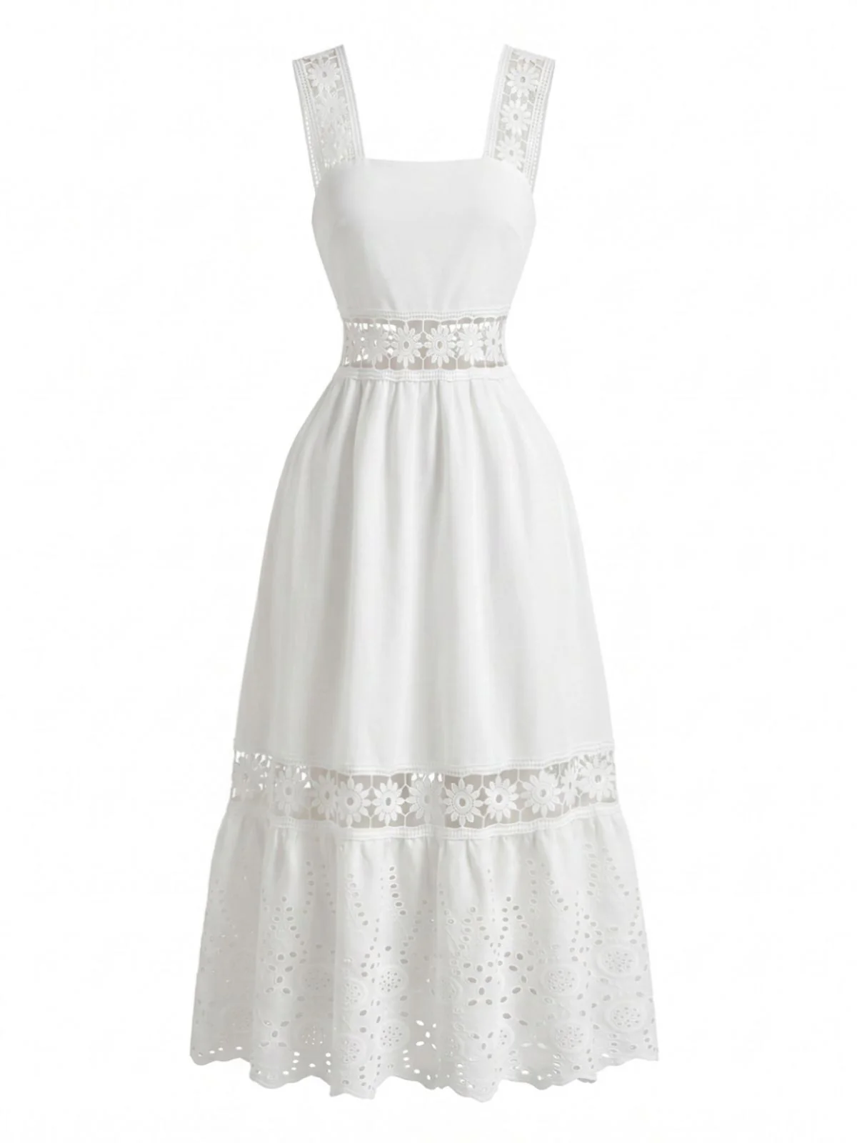 White 1970s Boho Eyelet Embroidered Midi Dress - Image 2