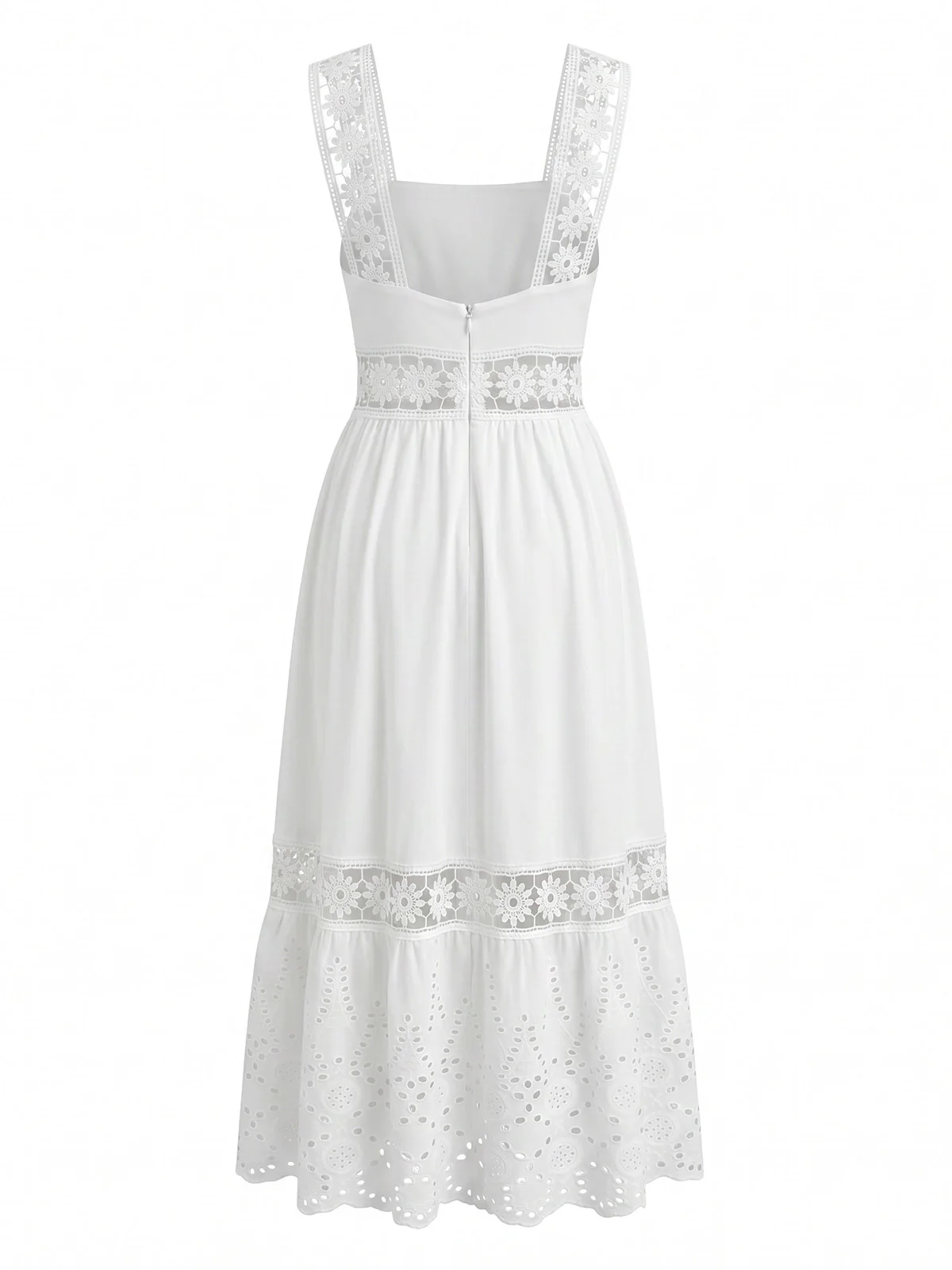 White 1970s Boho Eyelet Embroidered Midi Dress - Image 3