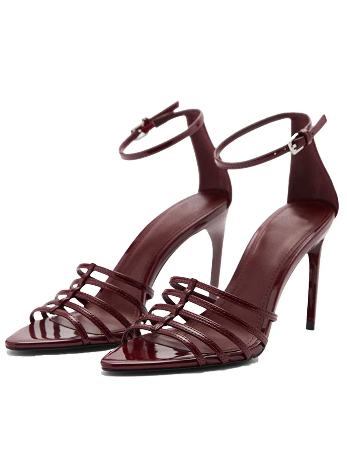 Wine Red Vintage Pointed Toe High Heel Sandals