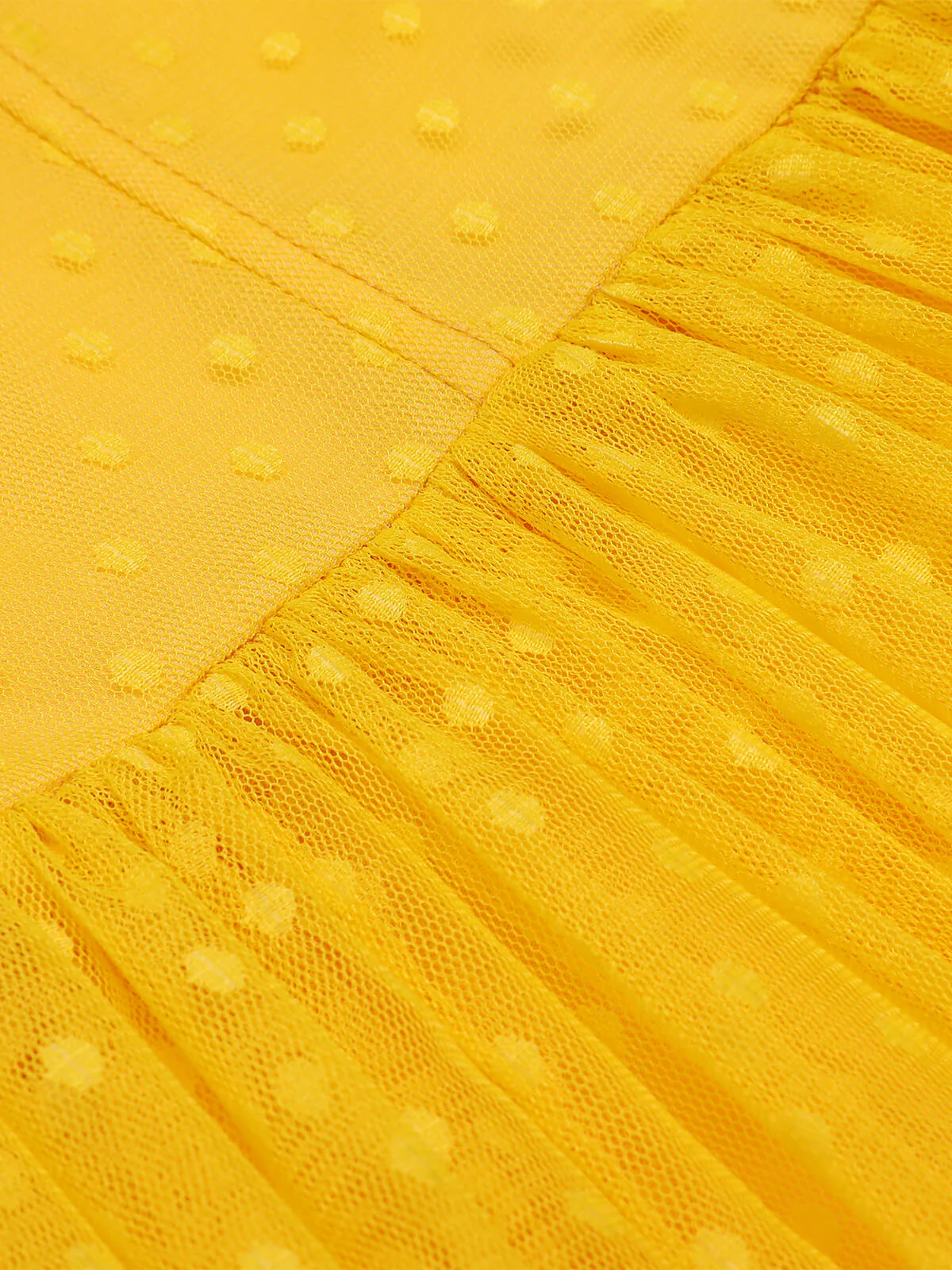 Yellow 1950s Dots Off-Shoulder Mesh Swing Dress - Image 7