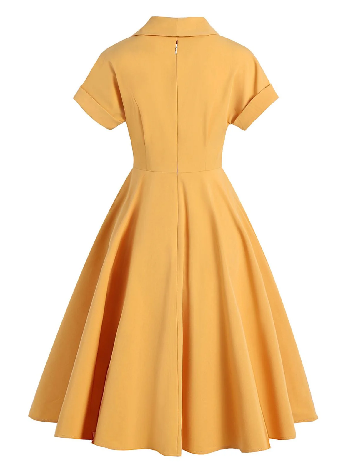 Yellow 1950s Solid Buttoned Swing Dress - Image 3