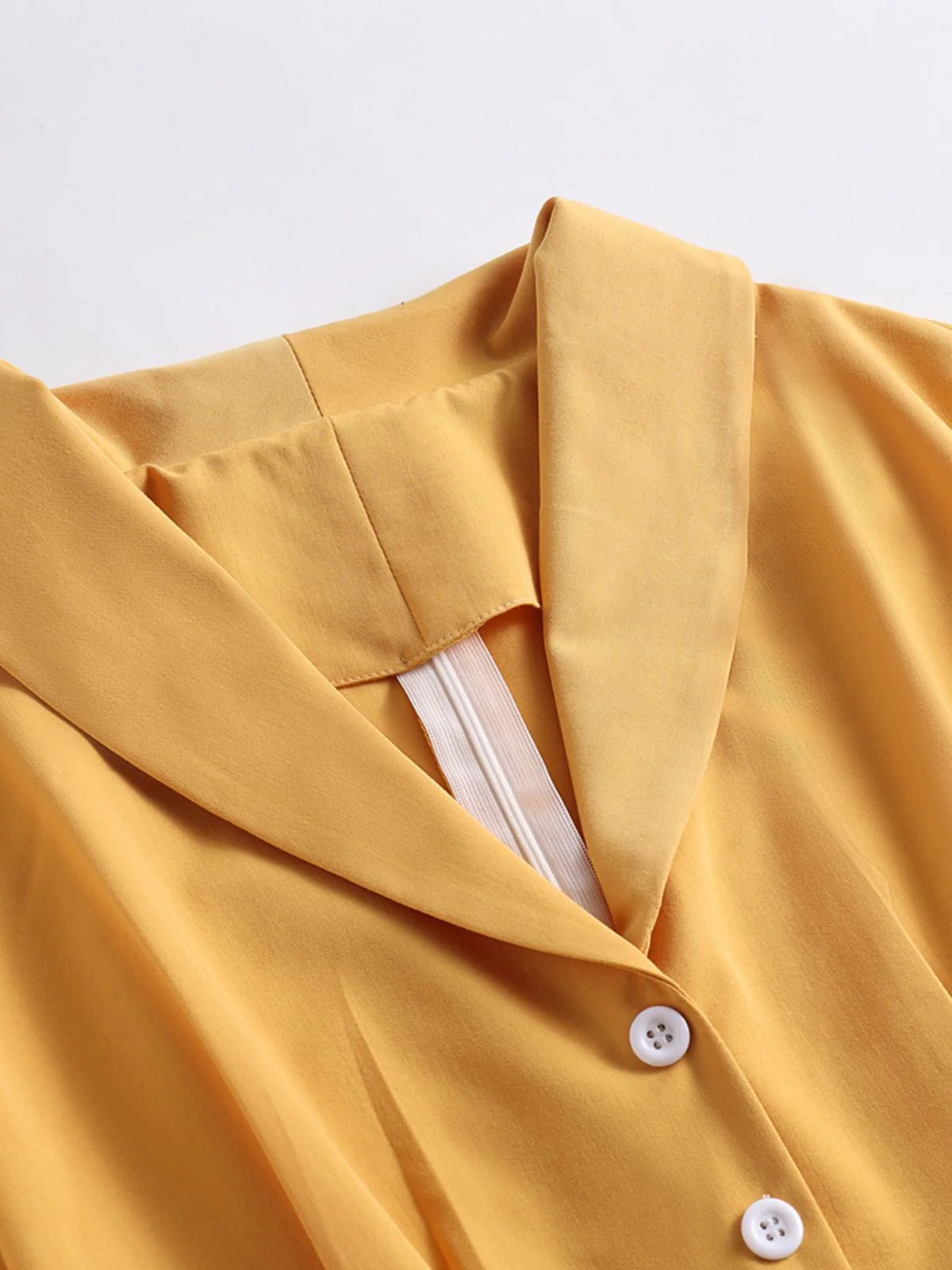 Yellow 1950s Solid Buttoned Swing Dress - Image 4