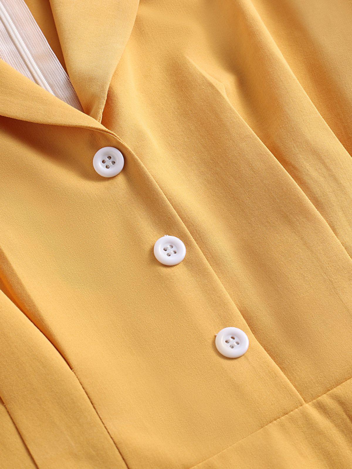 Yellow 1950s Solid Buttoned Swing Dress - Image 5