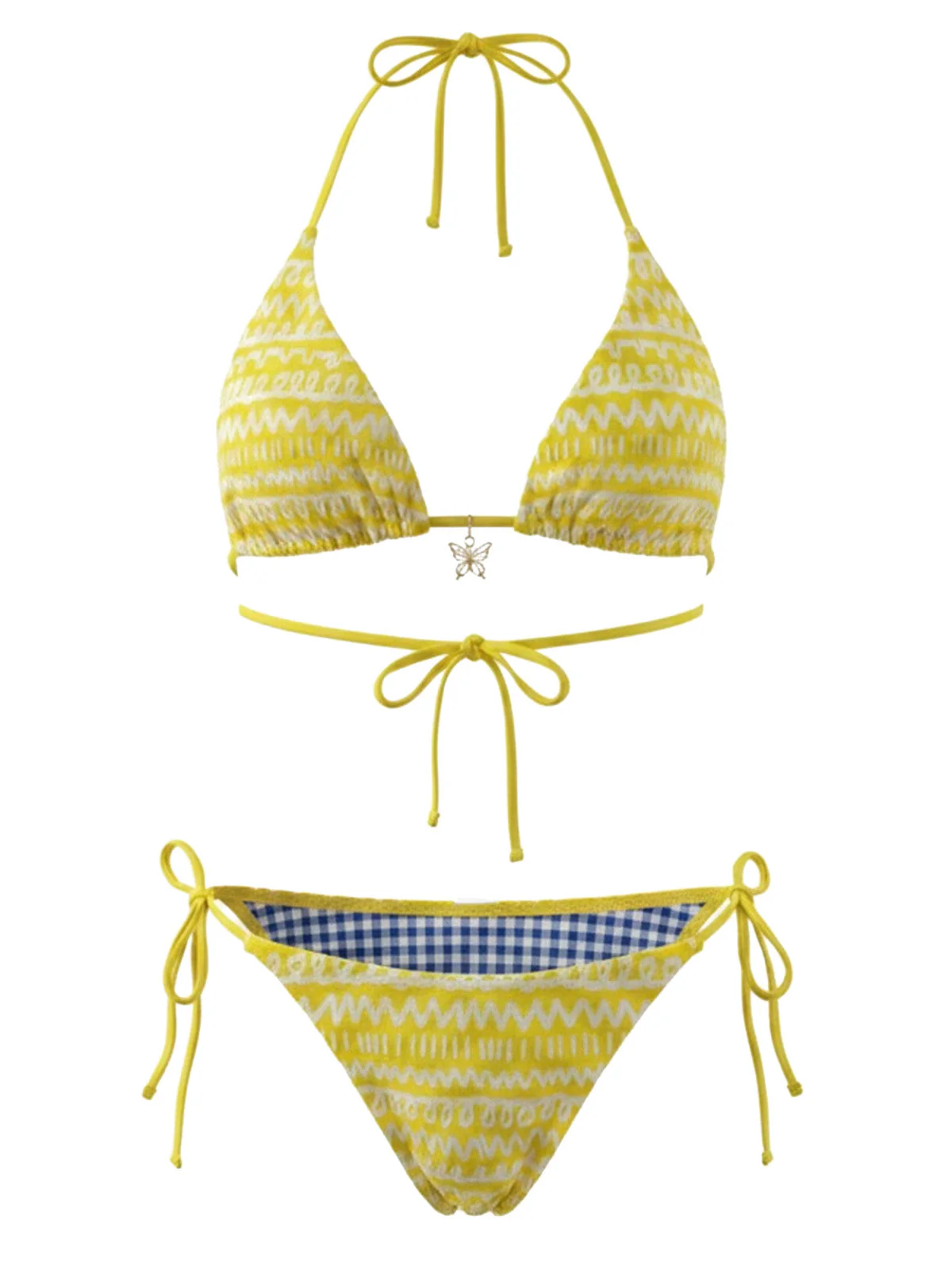 Yellow 1980s Colorblock Reversible Bikini Set